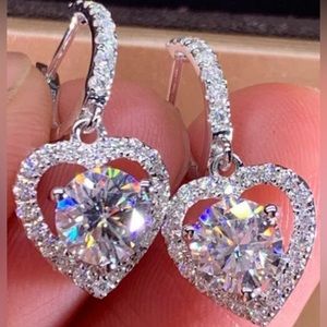 Silver Heart Rhinestone Earrings